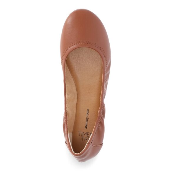 NWT Time and Tru Women's Scrunch Ballet Flats - Various Sizes Cognac - Picture 1 of 4